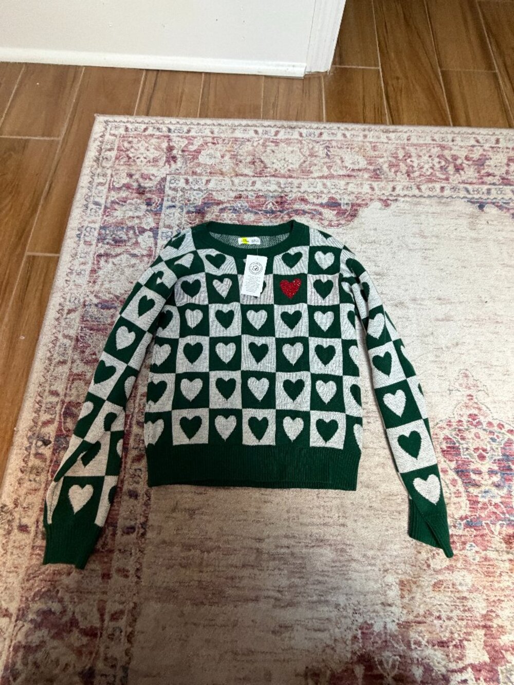 Epic Threads Kids Girls Green Heart Sweater Size Medium (10/12) Brand New!